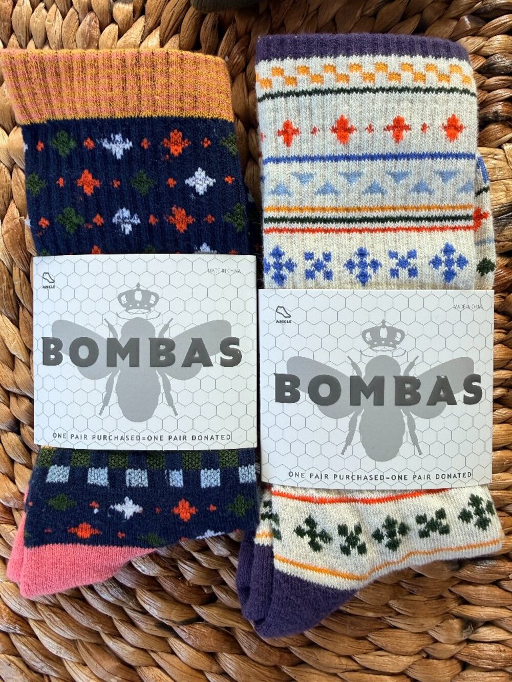 Bombas Women’s Retro Fair Isle Ankle Socks 2-Pack NWT Med